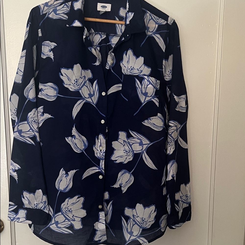 Old Navy Navy and White Floral Shirt